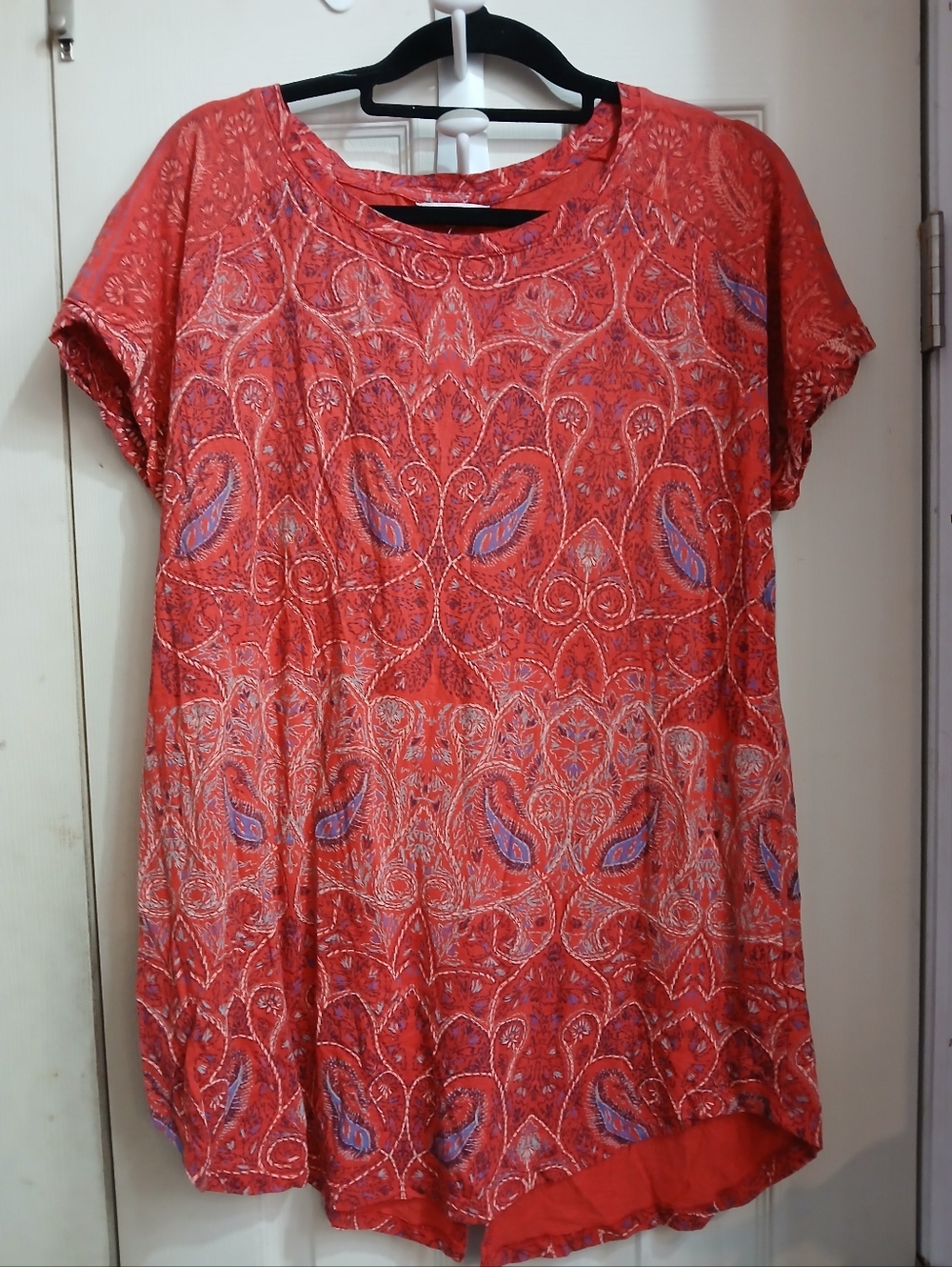 Lucky Brand Red Paisley T Shirt Boho 100% Cotton India Size 1X Boho Tunic